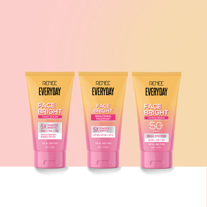 RENEE Everyday Face Bright Daily Skincare Kit With Face Wash, Face Scrub & Sunscreen SPF 50 PA+++ For Bright Skin, Travel-Friendly Mini Pack