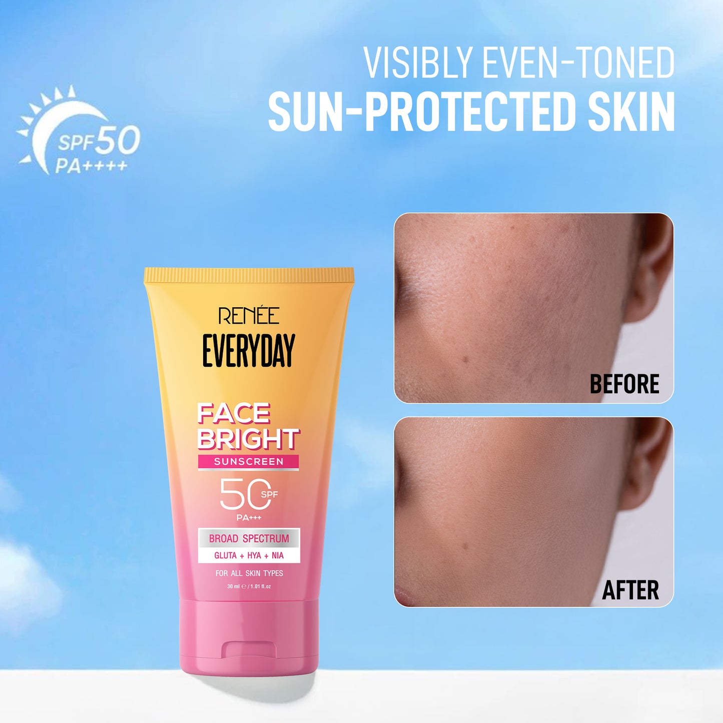 RENEE Everyday Face Bright Daily Skincare Kit With Face Wash, Face Scrub & Sunscreen SPF 50 PA+++ For Bright Skin, Travel-Friendly Mini Pack
