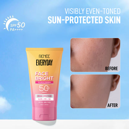 RENEE Everyday Face Bright Daily Skincare Kit With Face Wash, Face Scrub & Sunscreen SPF 50 PA+++ For Bright Skin, Travel-Friendly Mini Pack