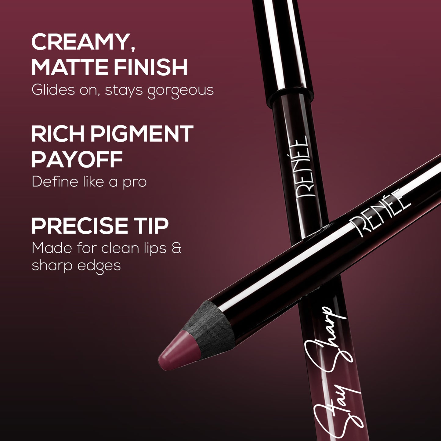 RENEE Stay Sharp Matte Lip Liner, Waterproof & Smudge-Resistant