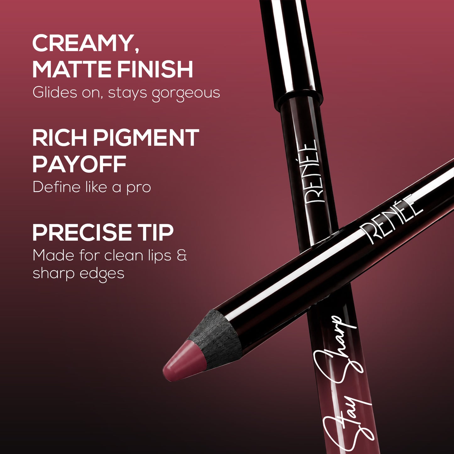 RENEE Stay Sharp Matte Lip Liner, Waterproof & Smudge-Resistant