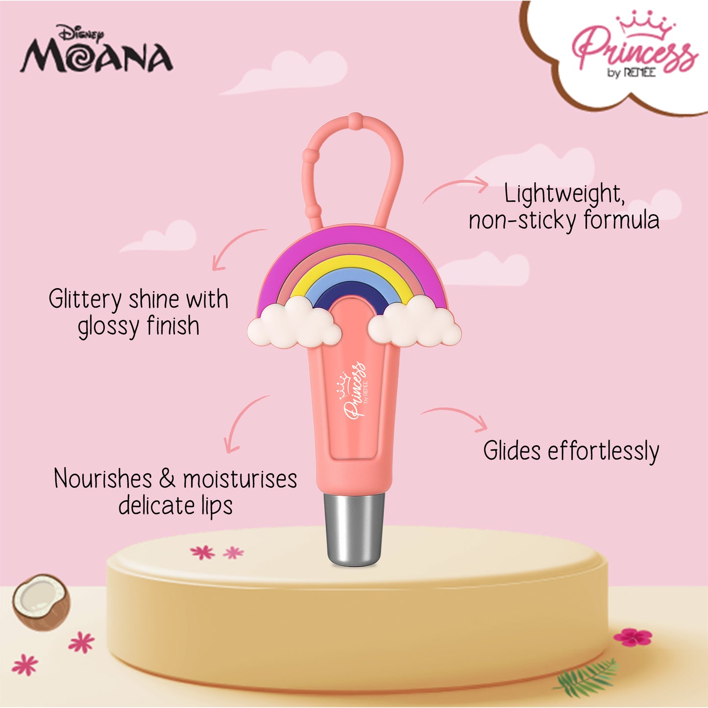 Cloudshine Lip Gloss & Disney Moana Tropical Bliss Fragrance Mist Combo for Kids & Preteens by Princess by RENEE