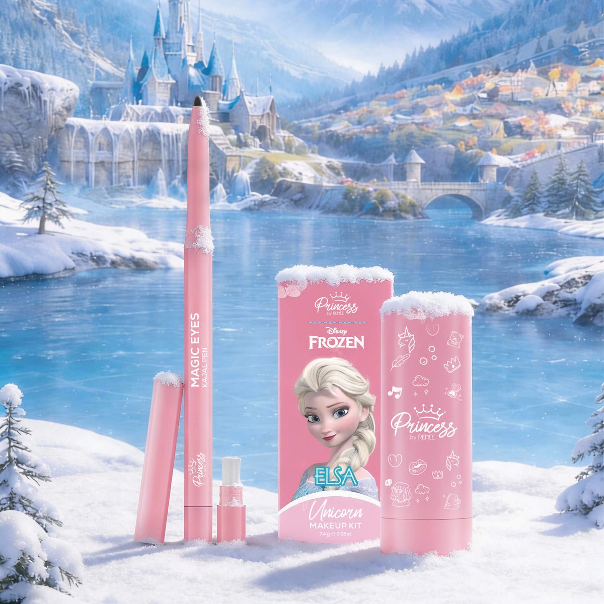 Magic Eyes Kajal Pen & Disney Frozen Elsa Unicorn Makeup Kit Combo for Kids & Preteens by Princess by RENEE