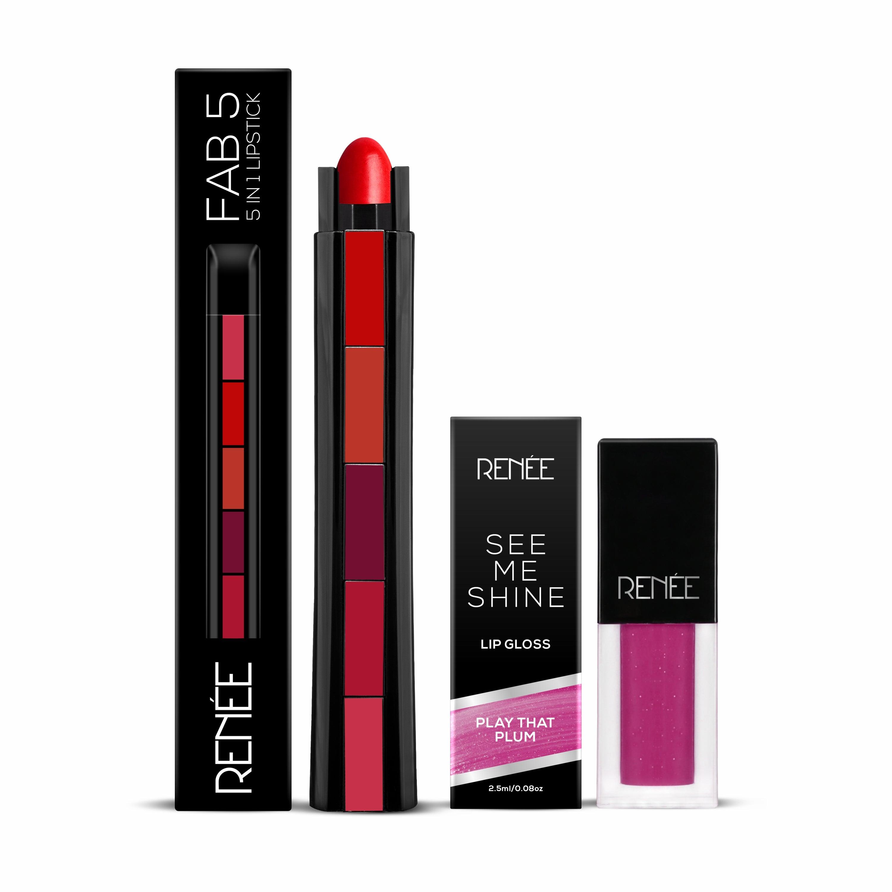 RENEE Fab 5 5-in-1 Lipstick & Play That Plum Lip Gloss Combo - Renee Cosmetics