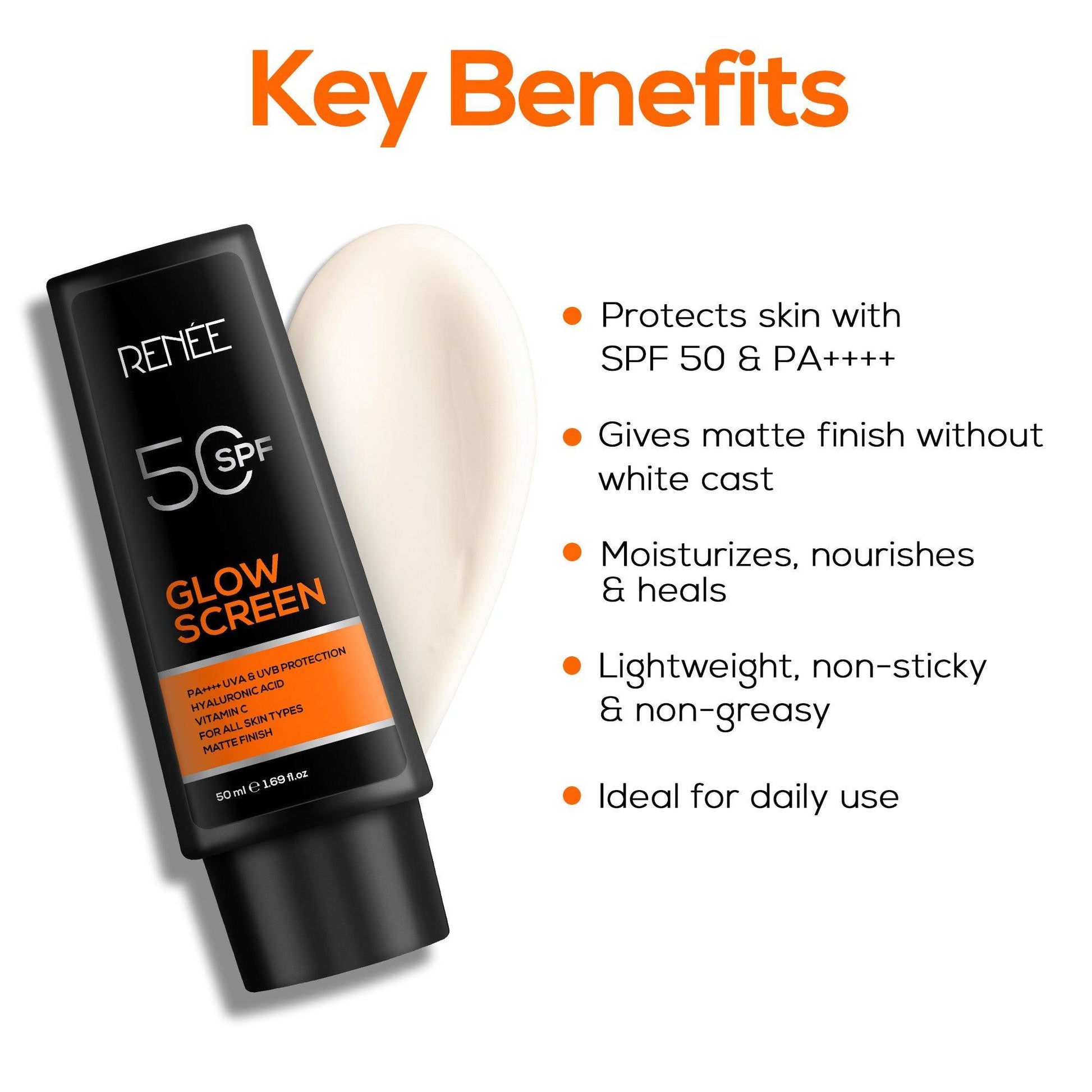 Benefits of Sunscreen, SPF 50, PA ++++, Matte finsih, For daily use