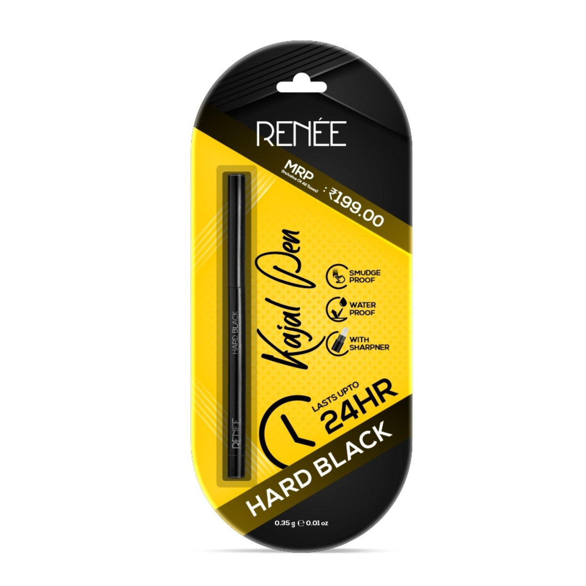 RENEE Hard Black Kajal Pen with Sharpener, 0.35 g - 1 U