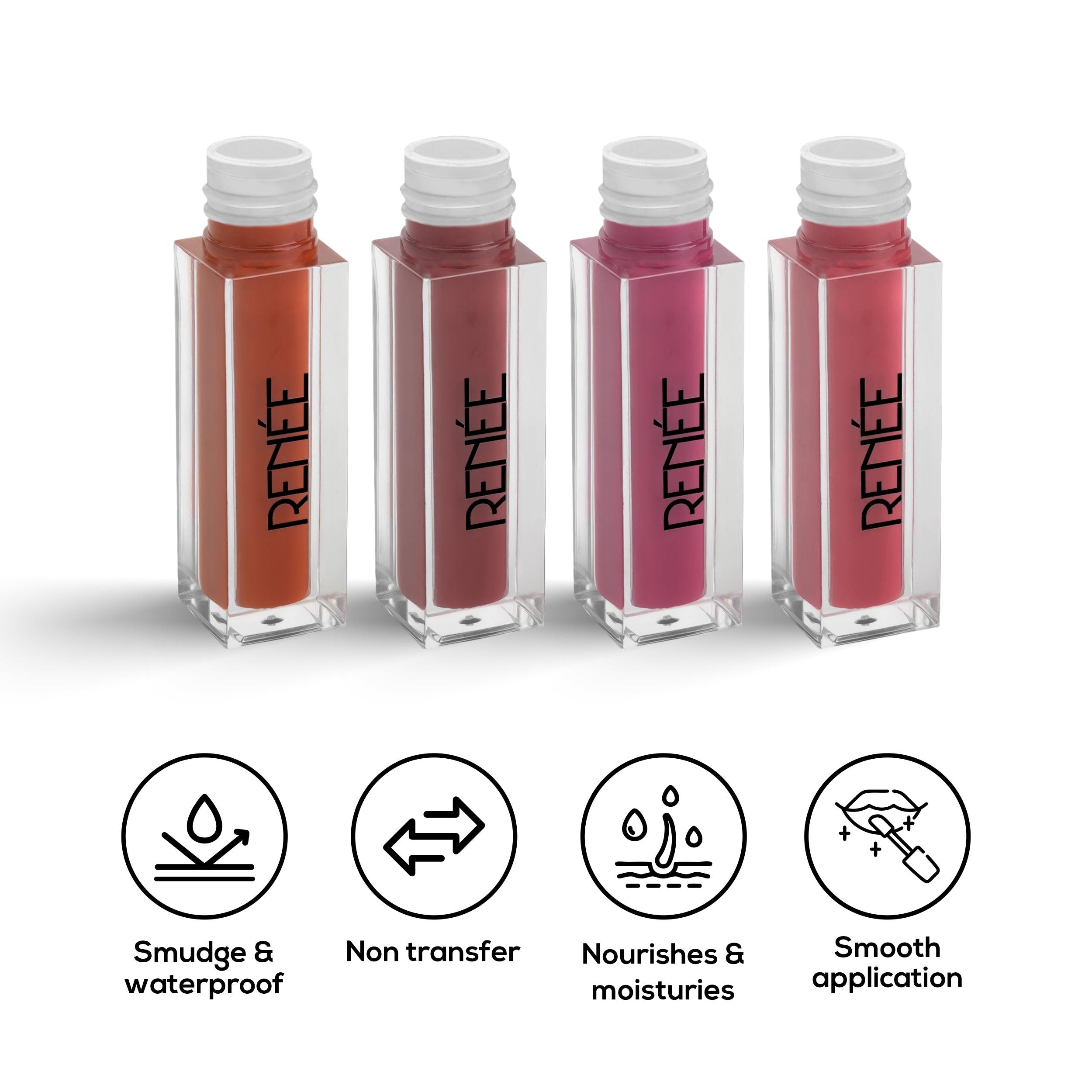 RENEE Stay With Me Minis Matte Liquid Lipsticks Combo of 4, 2ml each - Renee Cosmetics